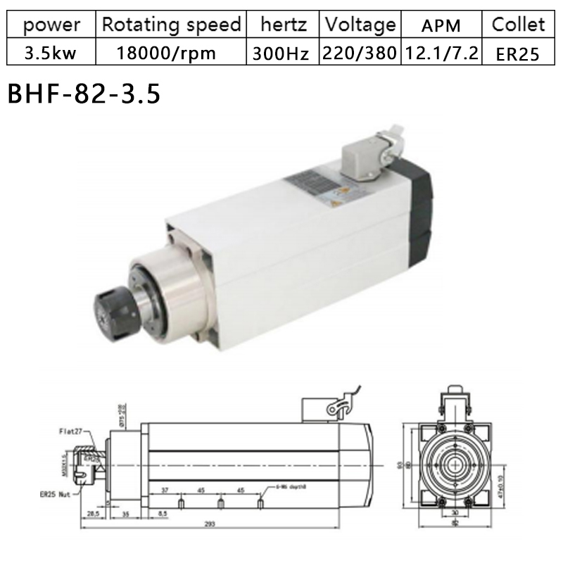 HOLRY CNC Fuso Motor para Madeira Metal Resfriado a Ar 3,5kw 220V Motor de Fuso de Alta Qualidade