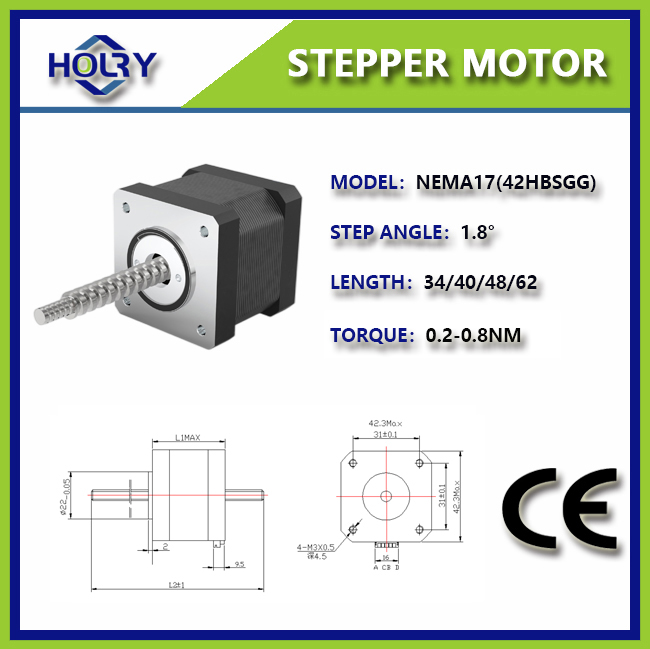 Holry Non Captive Nema 17 Tr8 Motor de passo de parafuso de avanço: 42 mm x 62 mm bipolar 200 passos/rev 1,8 graus 2 A/fase